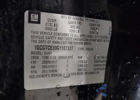 2016 Chevrolet Colorado Lt из США, поврежденный, VIN 1GCGTCE30G1107337